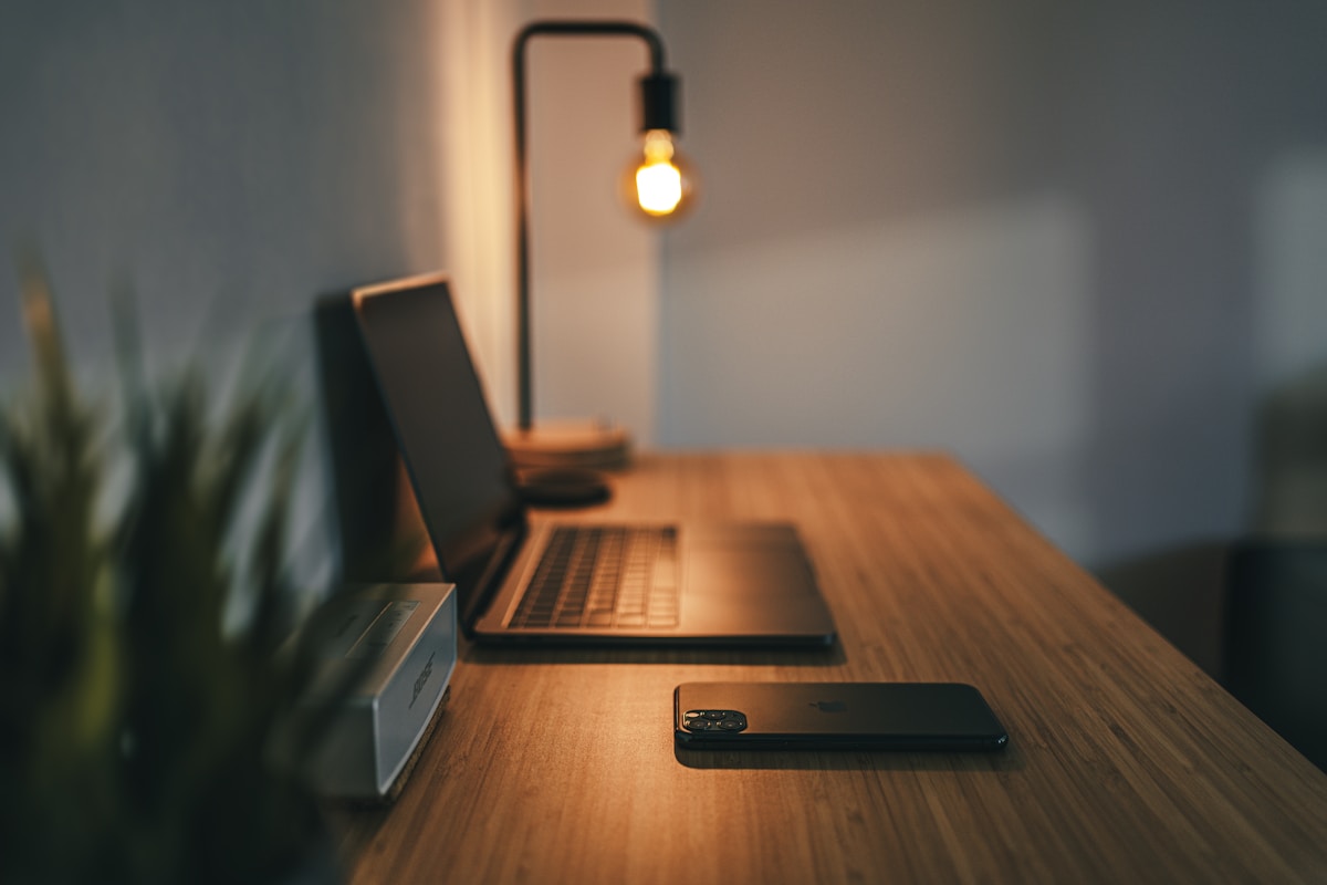Clean and minimal home office desk setup