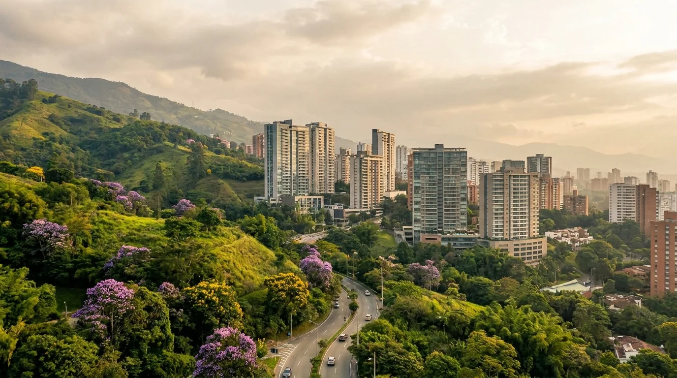 Medellín skyline with green mountains and the city of eternal spring