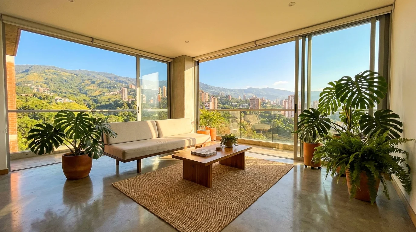 Modern furnished apartment in Medellín with city mountain views