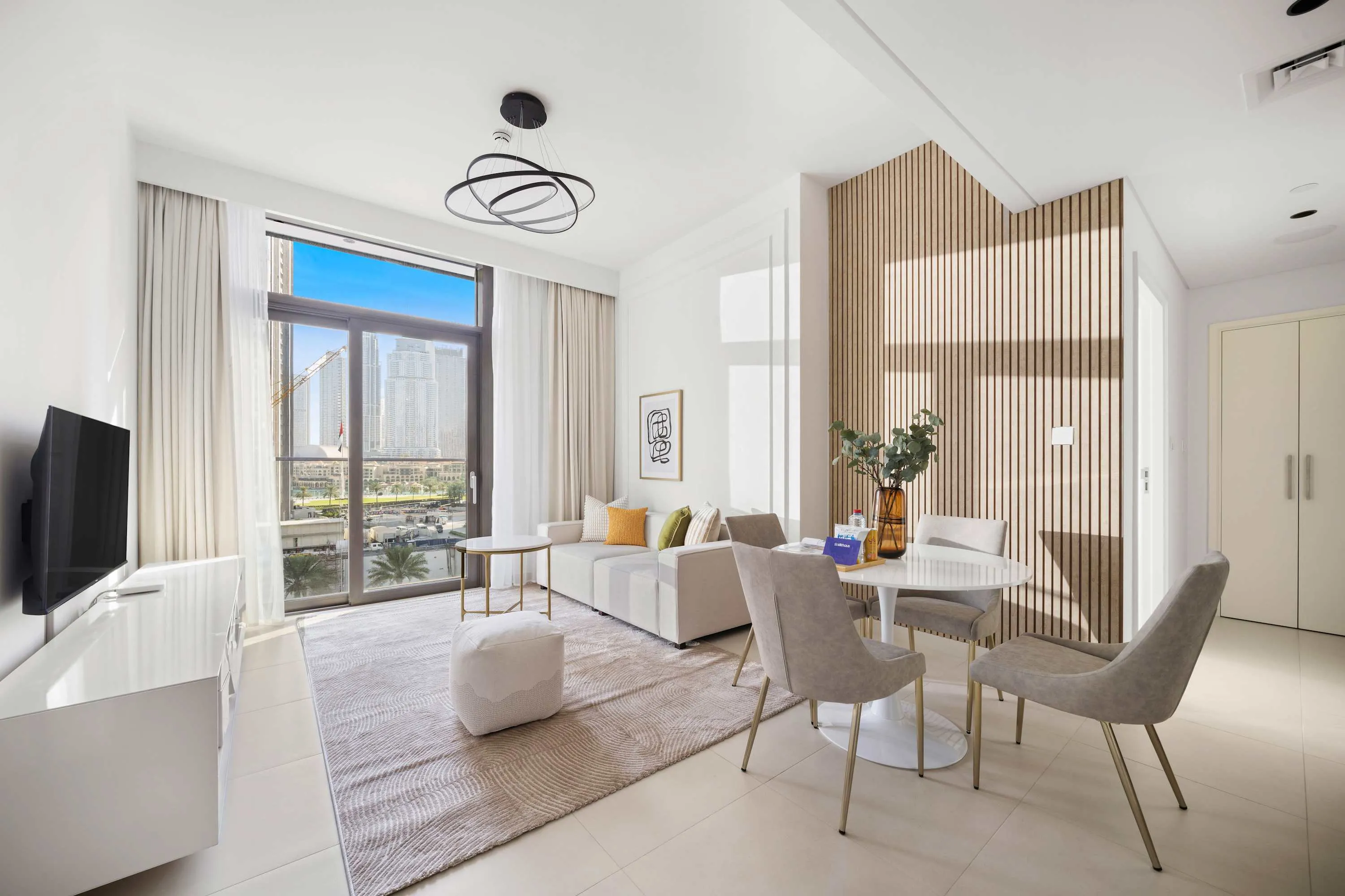 Sleek 57m2 1br Flat With Dedicated Home Office In Dubai's Burj Crown For Remote Work